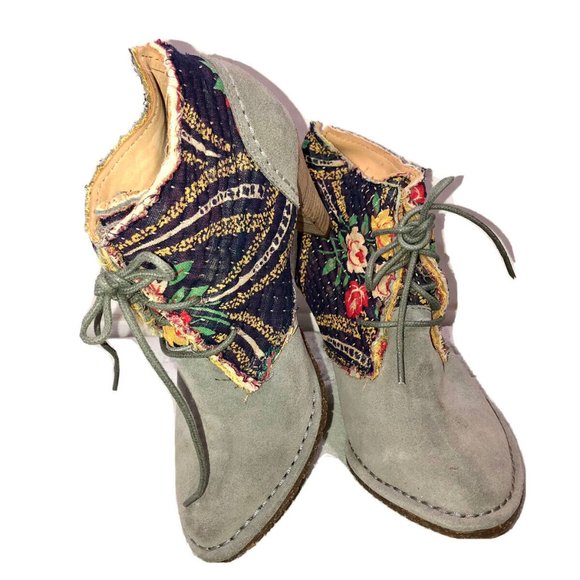 Terra Plana Vegan Anthropologie Boho Multicolor Suede Fabric Heel Booties 6-6.5 - Picture 4 of 12